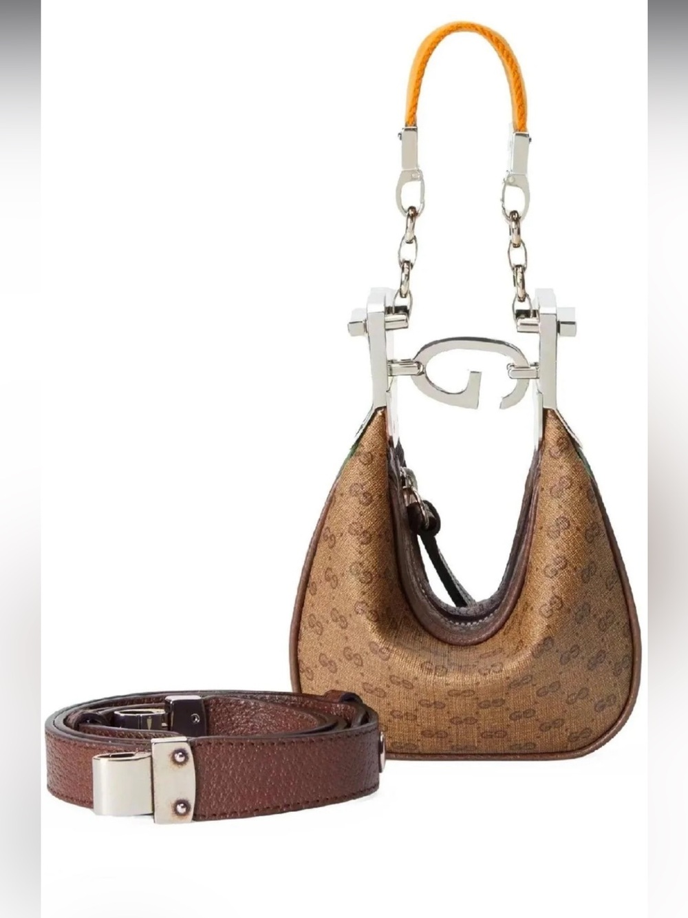 Gucci Brown Monogram Mini Hobo with Orange Strap Detail